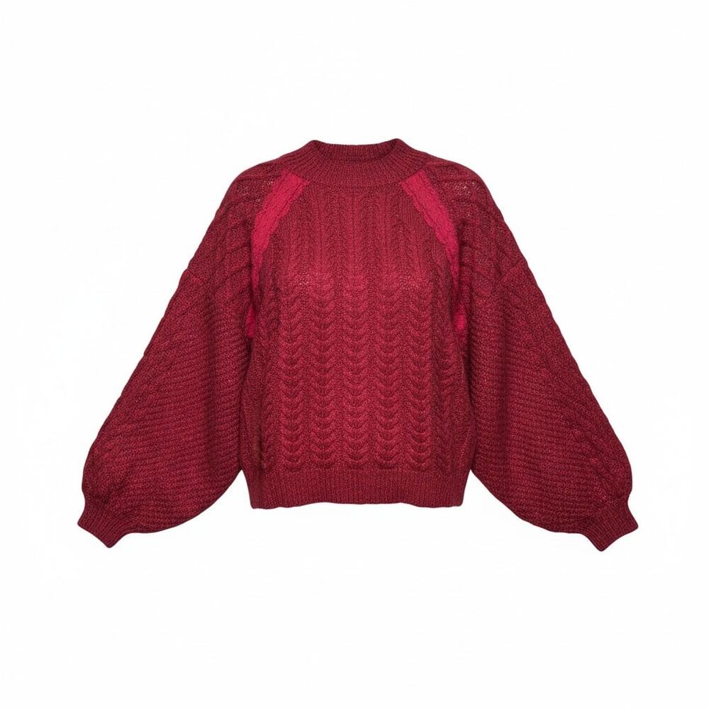 NWT Loverich Boutique Burgundy Cable Knit Lace Trim Sweater Size Small